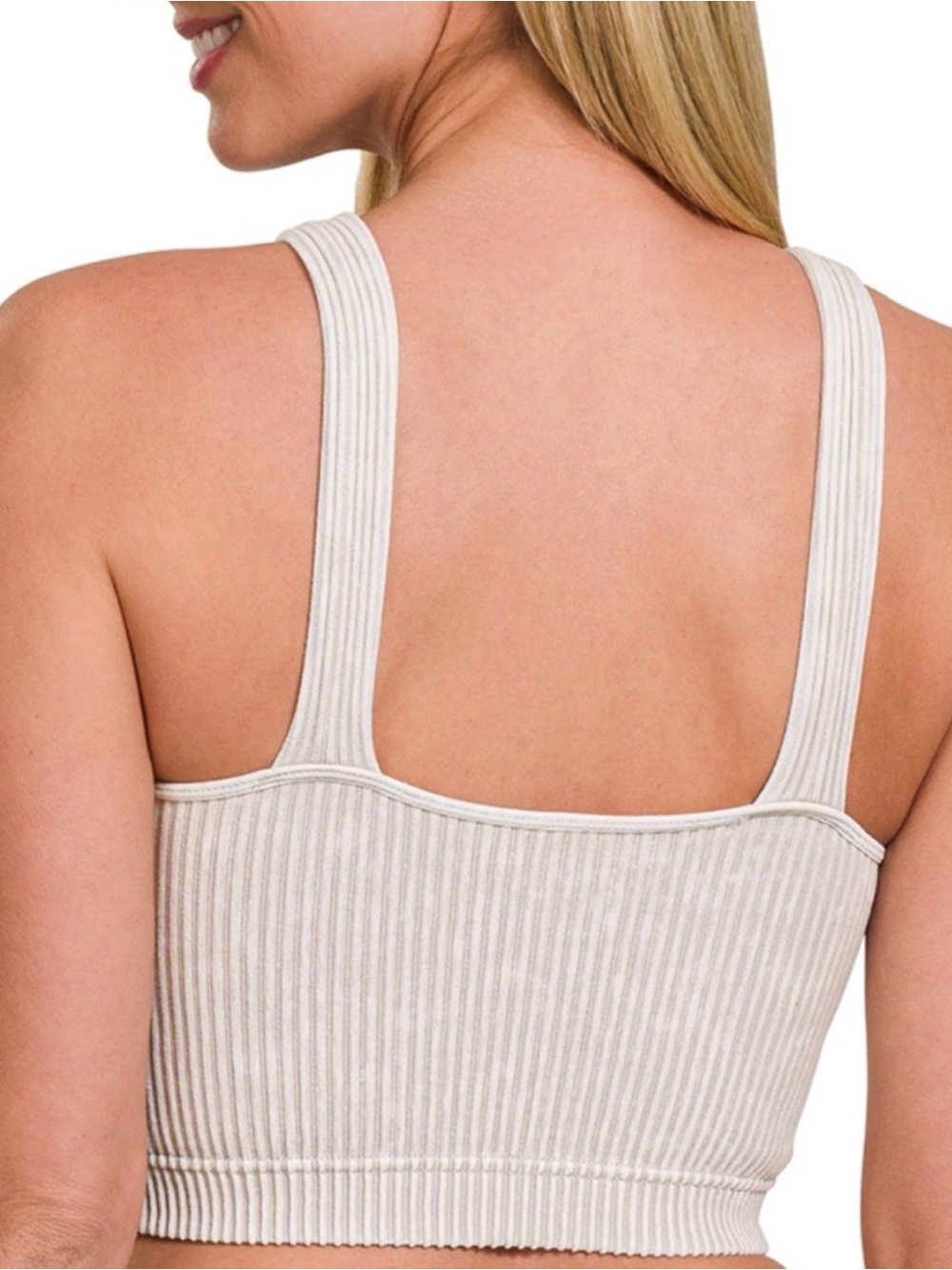 Zenana Outfitters Green Ribbed V-Neck Tank Crop Top - Picture 3 of 4